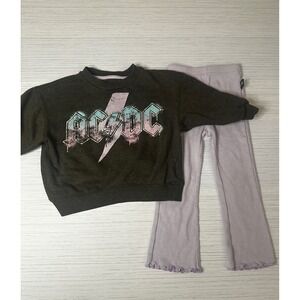 ACDC Toddler Girls Sweatshirt and Ribbed Flare Leggings 2-Piece Set Charcoal 2T